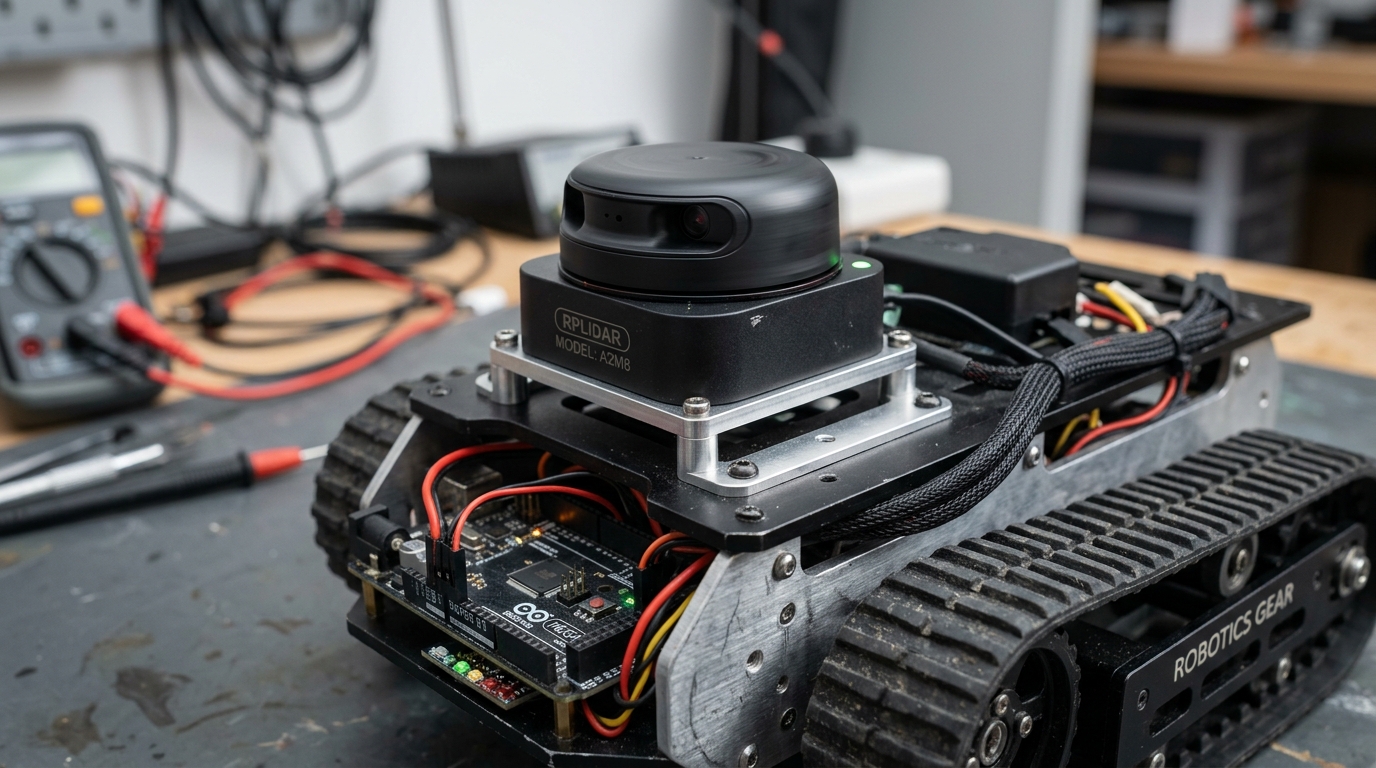 2D LiDAR scanner on tracked robot rover